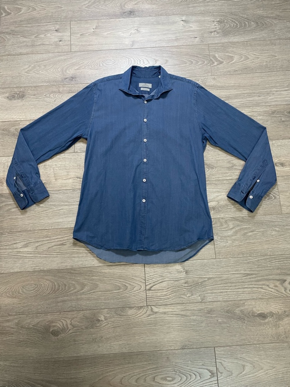 CANALI 1934 Italy Luxury Stretch Shirt Mens Large L Blue Indigo Cotton Slim Fit